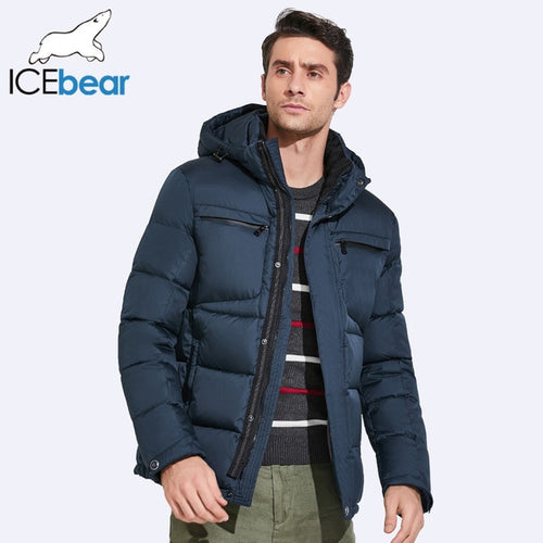ICEbear 2019 Mens Winter Jackets Chest Exquisite Pocket Simple Hem Practical Waterproof Zipper High Quality Parka 17MD940D