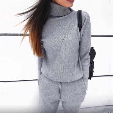 Autumn winter Knitted tracksuit Turtleneck sweatshirts Casual Suit Women clothing 2 Piece set Knit pant Sporting suit Female