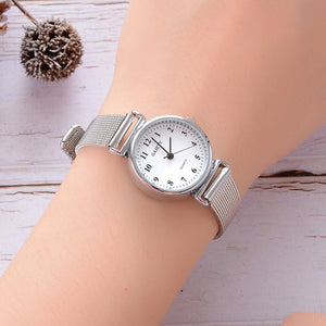 Simple silver watches women blue stainless steel mesh strap fashion casual wild quartz bracelet watch relogio feminino &Ff