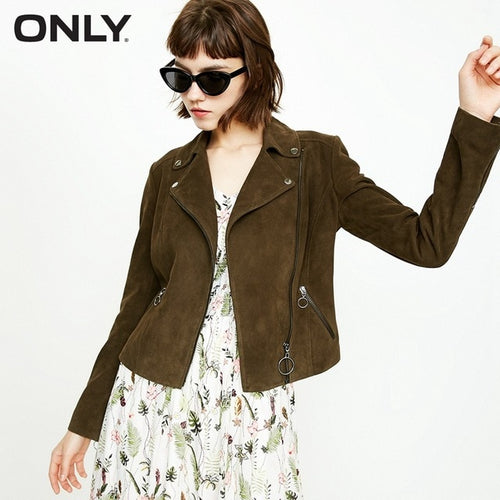 ONLY  Women's Suede Slim Fit Zipped Cuffs Short Jacket |118310501