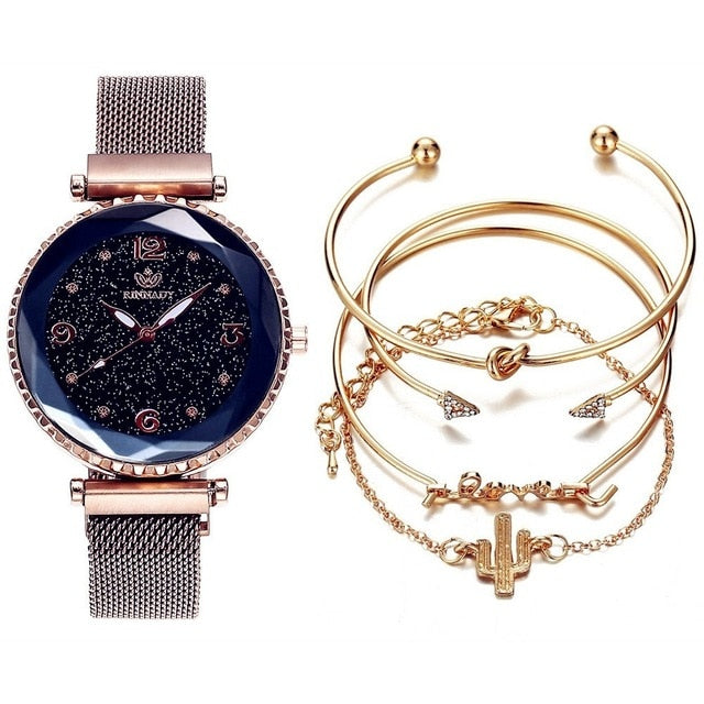 5pc/set Luxury Brand Women Watches Starry Sky Magnet Watch Buckle
