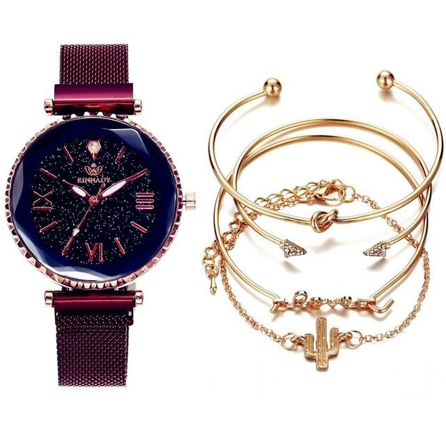 5pc/set Luxury Brand Women Watches Starry Sky Magnet Watch Buckle Fash –  Home Market #4