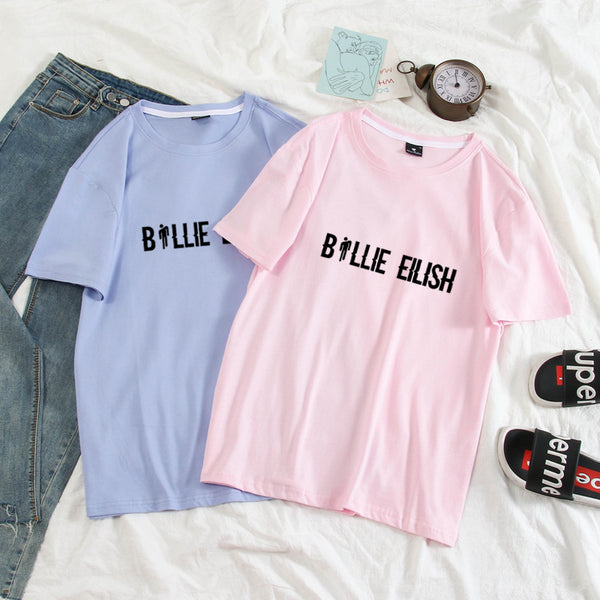 Billie Eilish Men T shirt Women Harajuku Pastel Colors Letters Summer Tops Full Cotton Short Sleeve Streetwear Punk Tee Shirts