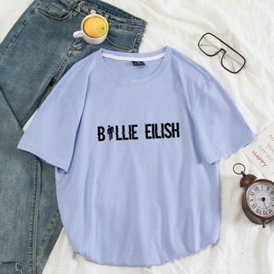 Billie Eilish Men T shirt Women Harajuku Pastel Colors Letters Summer Tops Full Cotton Short Sleeve Streetwear Punk Tee Shirts