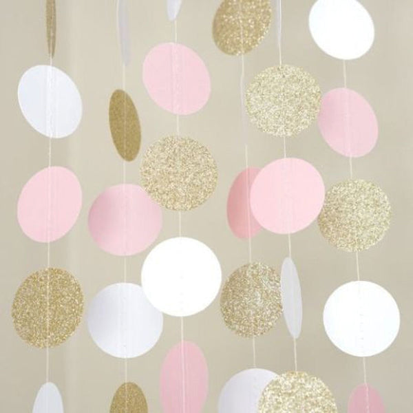 24 pieces 2M Glitter Circle Polka Pink White Gold Dots Happy Birthday Party Toys baby Hat Gift Garland baby toys 0-12 months